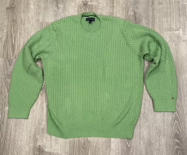 Tommy Hilfiger Cable Knit Crew Neck Sweater Light Green Men's XL