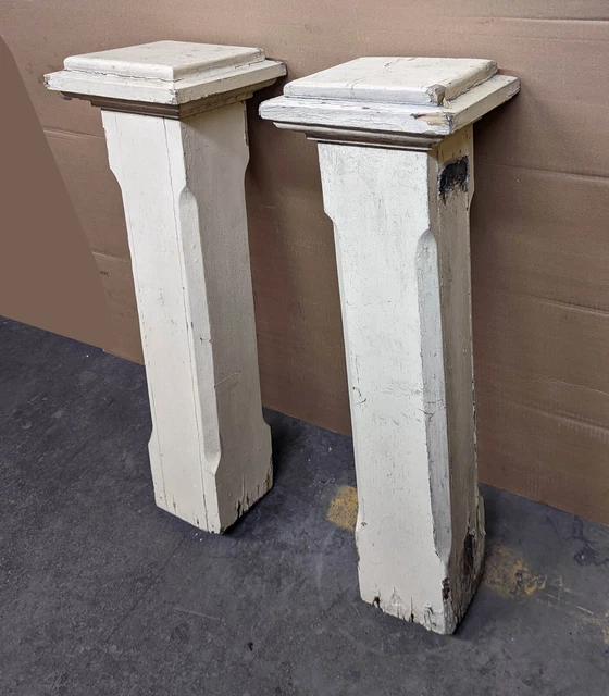 Pair 35" Antique Vintage Victorian Wood Wooden Staircase Stair Newel Post Column