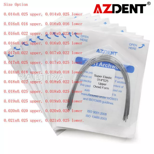 10 PCS AZDENT Dental Ortho Super Elastic Niti Arch Wires Rectangular Ovoid form