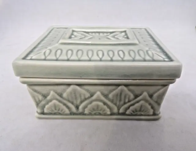 Lotus Flower Ceramic Celadon Green Jewelry Trinket Box