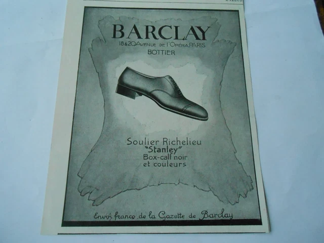 Publicité 1929  Barclay Soulier Richelieu Box calf noir