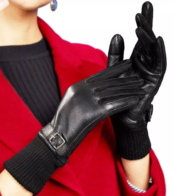 Page One Women’s Genuine Leather Fashion Gloves Size Medium TouchscreenBlack New