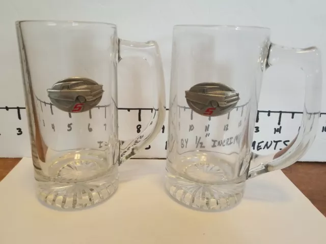 Pair of Vintage SNAP ON Tool Glass Beer Mug Tankard Barware Metal Car Medallion