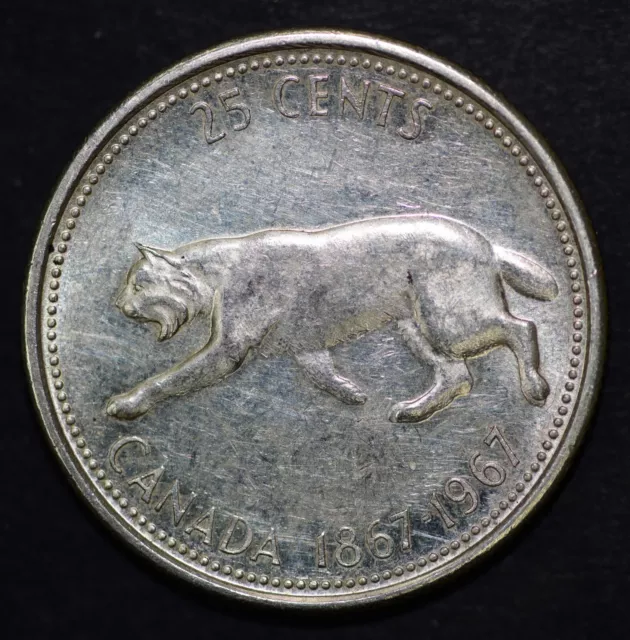 1967 Canada 25 Cents Canadian Lynx 80% Silver 23.88mm Coin, FREE SHIPPING