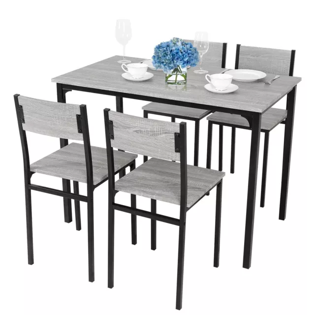 5PCS Dining Table and Chairs Set Modern Industrial Metal Frame Kitchen Home Bar
