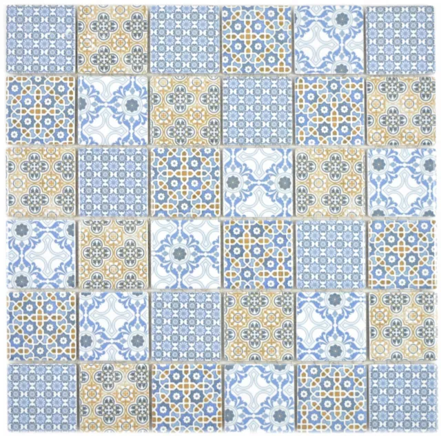 Keramik Mosaik Fliese blau orange Retro Vintage Wand Küche Bad 14-1234_f