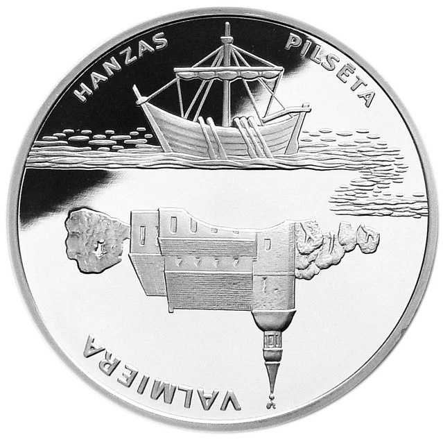 LATVIA 1 Lats 2003 Silver PF Sailing Ship VALMIERA Hansa Cities Free Shipping