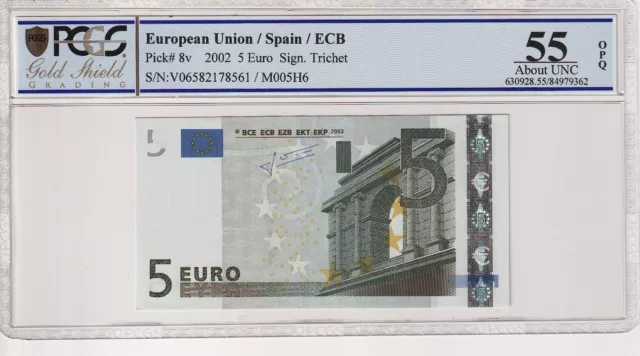 2002 SPAIN 5 Euro Banknote - V Prefix - P# 8v - aUNC - PCGS 55 OPQ $45.00 -  PicClick AU