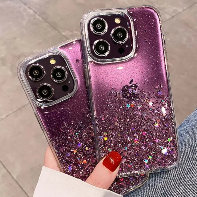 Hülle für iPhone 14 13 Pro Max 12 11 XR XS 8 7 Glitzer Silikon Handy Case Cover 3