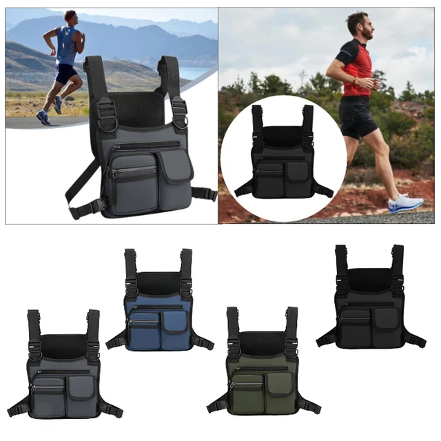 MiOYOOW Sac Poitrine Tactique Respirant - Chest Rig Running, Randonnée, Cyclisme, Multi-Poches (Noir/Kaki)