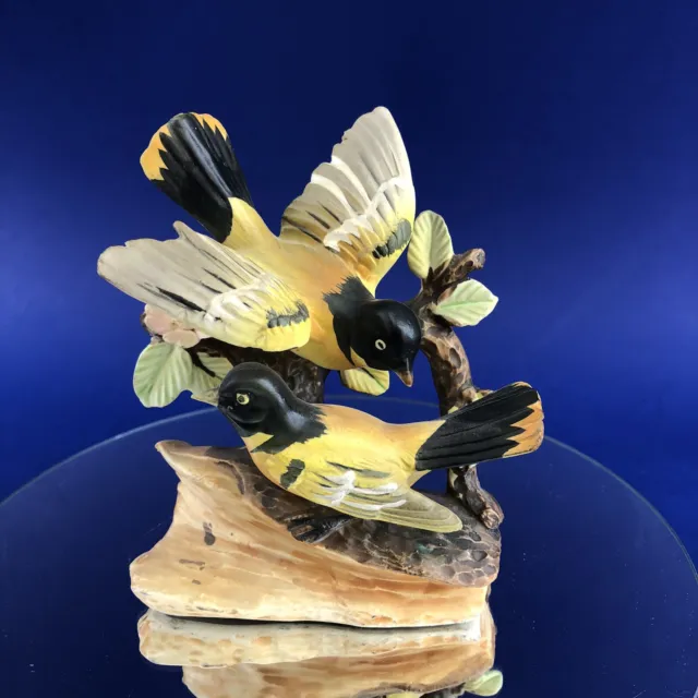 Vintage Yellow Porcelain Birds Sparrows Figurine Figure Pottery Japan Midcentury