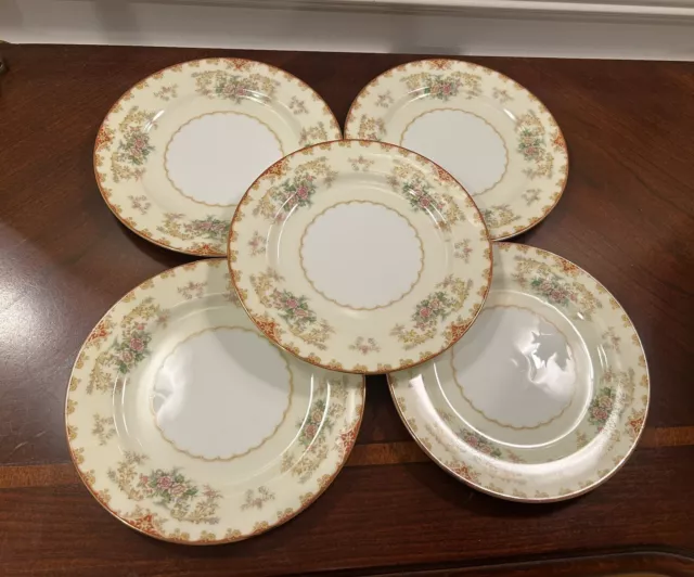 Noritake Cardinal Pattern, Set of 5 Lunch Plates 7 1/2", salad or dessert plate,