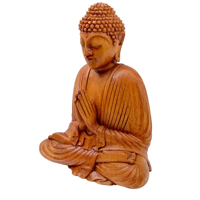 Namaste' Blessing Buddha Sculpture Handmade wood carving Statue Balinese Art 3