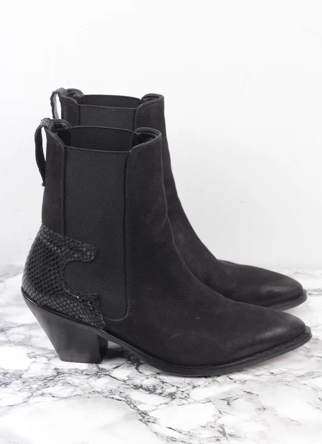 AllSaints Noir Cuir Nubuck Cubain Bottines, Taille UK 6/ Ue 39