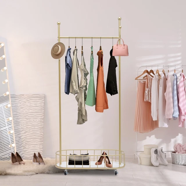 Heavy Duty Garment Organizer Rack Rolling Laundry Cart With Storage Wire Basket