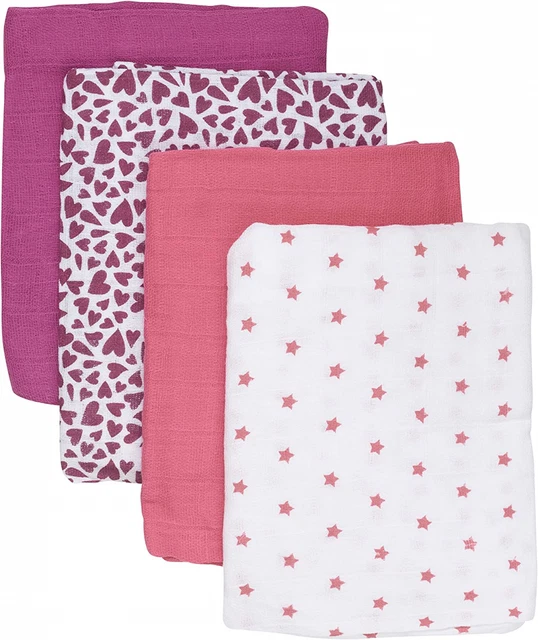 Care Langes Coton Bébé 70 x 70, Lot de Taille unique, 4 Hot Pink (598)