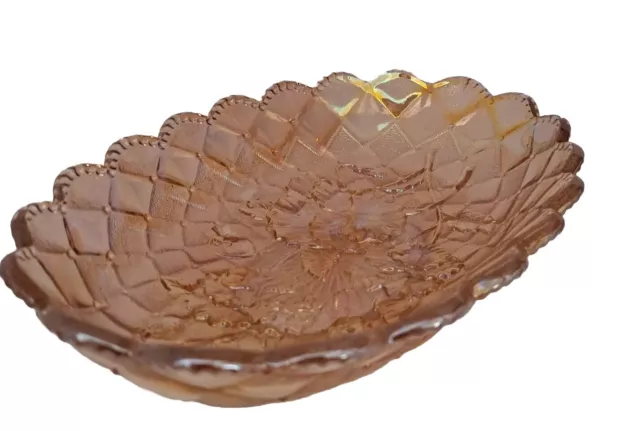 Gorgeous Indiana Carnival Glass Amber Lily Pons  Dish Iridescent Oval Bowl Vgc 3