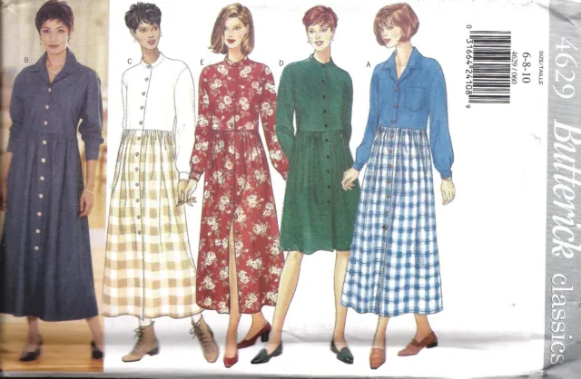 4629 UNCUT Vintage Butterick Sewing Pattern Misses Front Button Casual Dress OOP