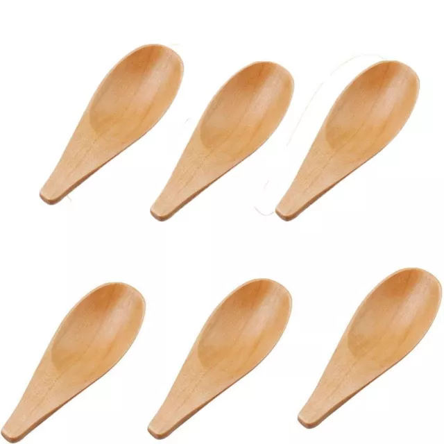 6pcs Solid Wood Mini Wooden Spoons Natural Color Coffee Scoop  Kitchen