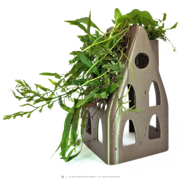 House Hideout Aquarium Decor Plant Holder - Betta Fish Cave Shrimp Tank Ornament