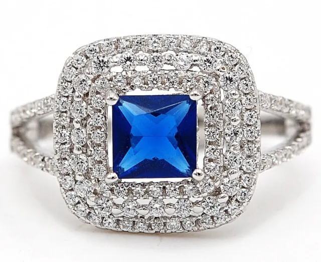 1 KT blauer Saphir & weißer Topas 925 massiver Sterlingsilber Ring Gr. 9 IB2-5