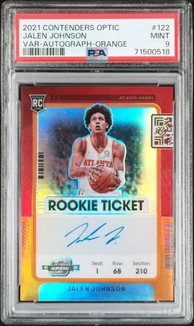 2021 Contenders Optic Orange Jalen Johnson Rookie Auto RC Jersey # 1 /25 PSA 9