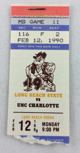 1990 02/12 UNC Charlotte at Long Beach State Basketball Ticket Stub
