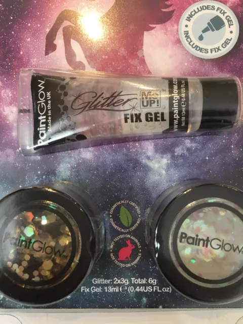 Peinture Glow 2 x licorne paillettes volumineuses pour visage corps avec gel fixateur # Halloween 2