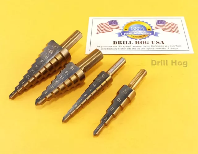 Metric Step Drill Bits MM Step Bit Set UNIBIT 4 Pc Lifetime Warranty Drill Hog
