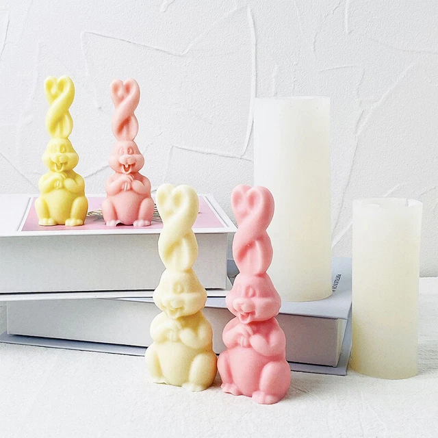 Molde para velas de silicona conejito 3D orejas largas conejo aromaterapia jabón yeso molde Y4