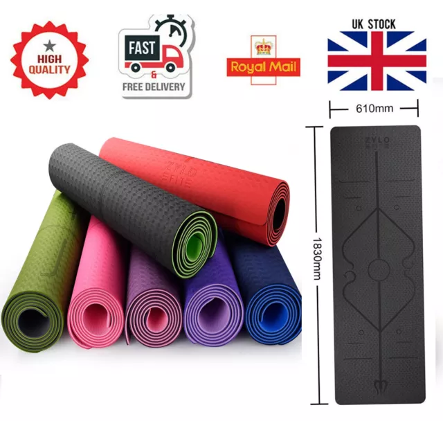 NEW 6MM TPE YOGA MAT ECO FRIENDLY ANTI SLIP 183*61cm FREE CARRY BAG & STRAP UK