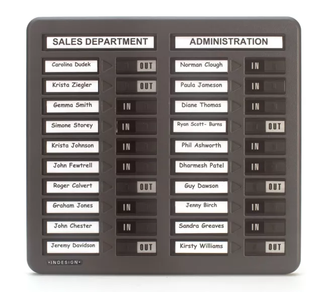 Staff In Out Attendance / Fire Drill Board 20 Names