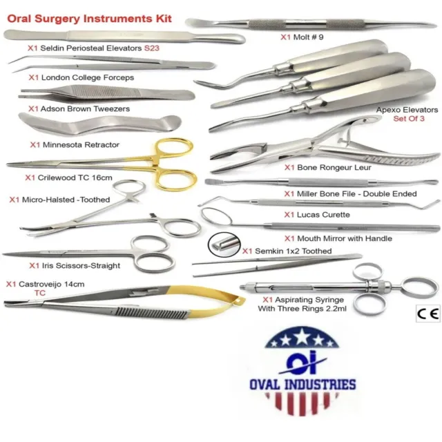 Dental Oral Surgical Extraction Surgery Elevators Forceps Instruments Kit 18 Pcs