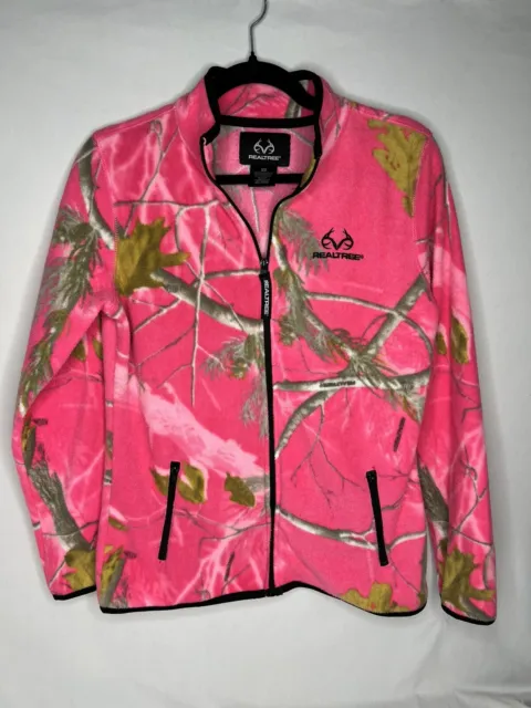 Realtree Women's Small Pink Camouflage Full Front Zip Fleece with Zipper Pockets