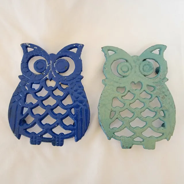 2~ Cast Iron Trivets/ Hot Plates/Wall Decor~ Small Owls~ Footed ~ Rustic~Country