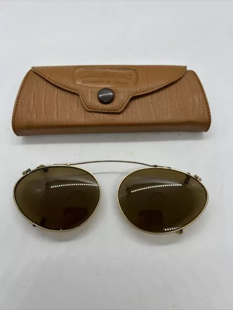 Vintage American Optical Calobar Clip On Sunglasses | 1940s Brown Safety Glass