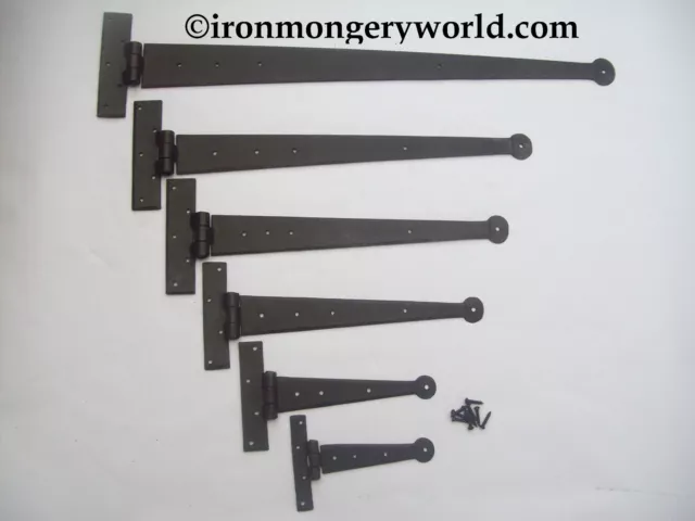 1 pair BLACKSMITH HAND FORGED IRON BEESWAX DOOR CABINET GATE TEE T HINGES