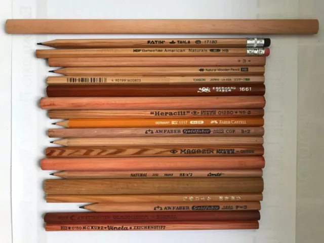 20 VINTAGE "UNPAINTED" PENCILS:STAEDTLER, FABER, CONTE, TOMBOW, KURZ, FATIH, etc 2