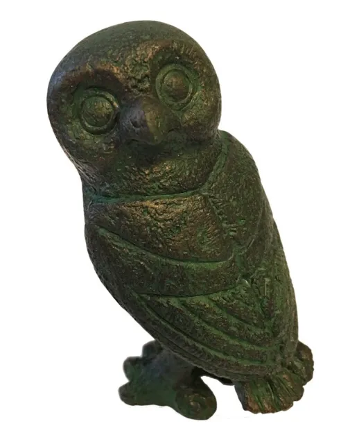 Ancient Greek Owl Head Turned Miniature Statue Museum Replica Athena Minerva