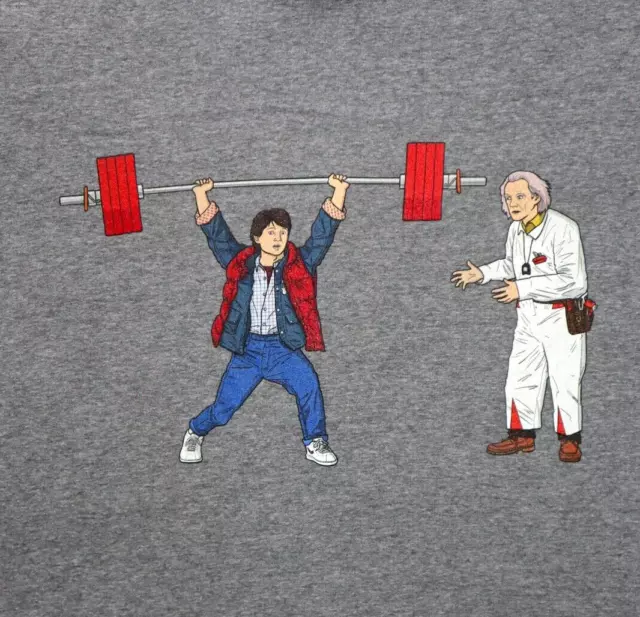 Back To The Future Weight Lifting Size L Gym Shirt Barbell Press Squat Doc Marty