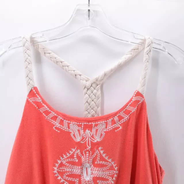 Forever 21 Boho Tank Top Women Coral Bell Braided White Racerback Bell 2