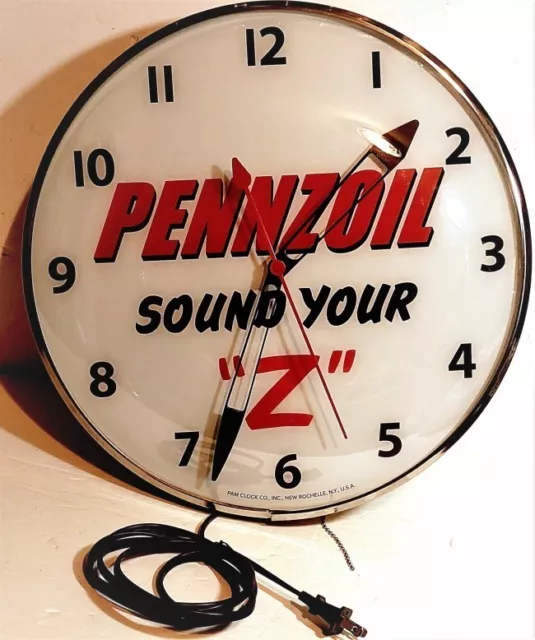 Pennzoil Sound Your  "Z"  Dealership 15" Premium Lighted Pam Clock Gas Oil Sign