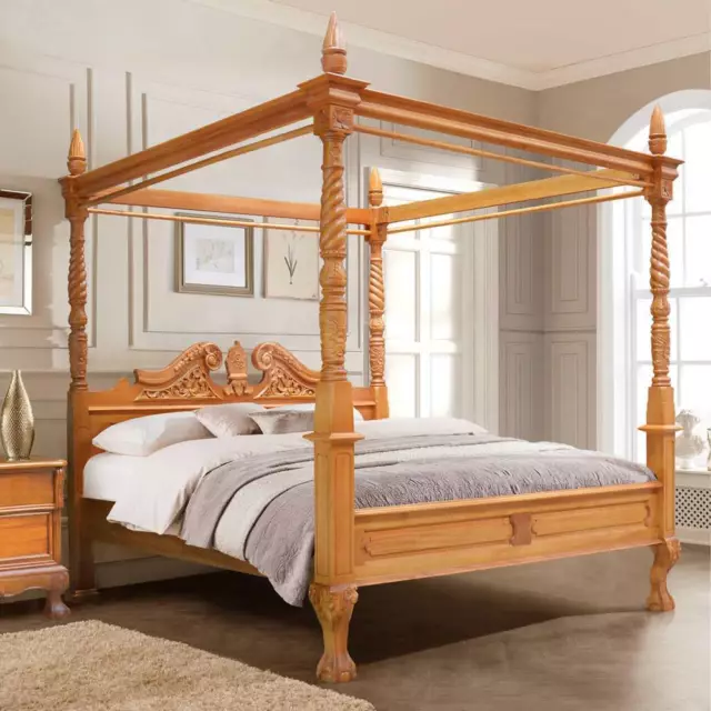 USA KING 76"x80"  Mahogany Queen Anne French style four poster canopy bed
