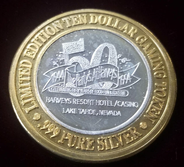 .999 $10 Silver Strike | Gaming Token | Lake Tahoe | Harvey's | 50th Anniversary