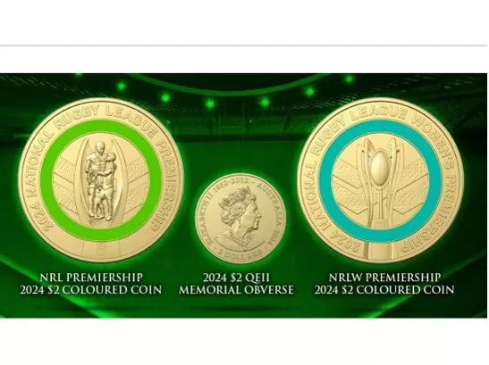 2024 NRL And NRLW Premiership $2 Collectable Coloured Coin.