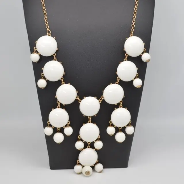 Chunky White Bubble Necklace Designed Bib Statement Gold Tone Gift for Her G358