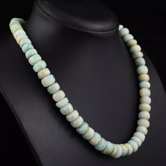 Untreated 428 Cts Earth Mined Amazonite Rondelle Beads Womens Necklace JK 35E395