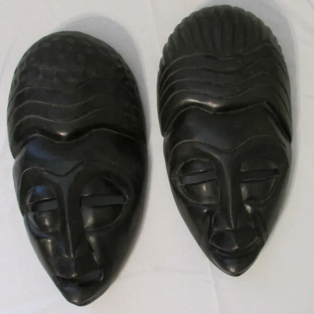 Pair Decorative African Mid-Century Tribal Carved Mask Sculptures from Ghana