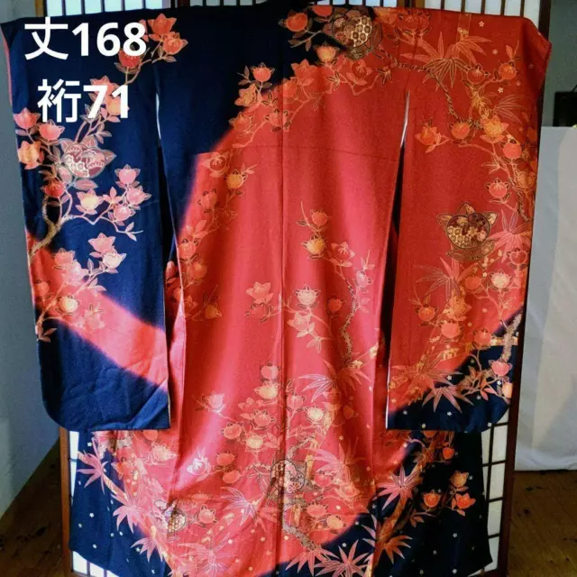 Japanese Kimono Furisode Tachibana Embroidery Length 168cm