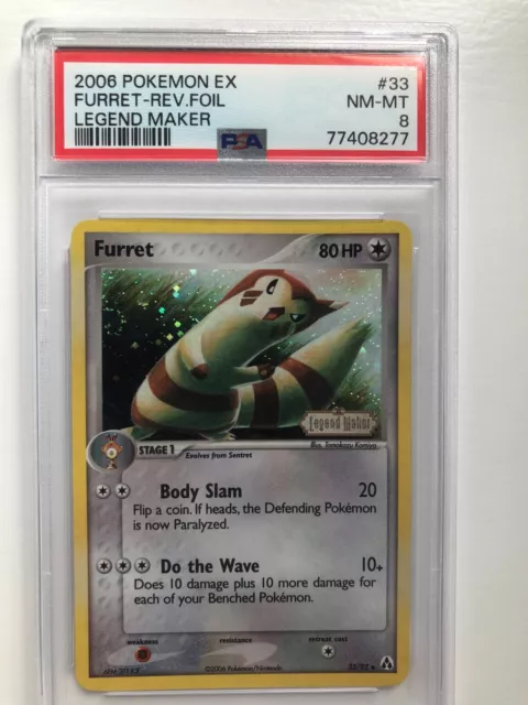 Pokemon Furret Reverse Holo Legend Maker 33/92 PSA 8 NM-MINT